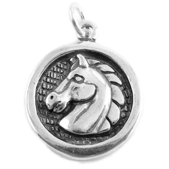 HORSE HEAD MEDALLION CHARM IN STERLING SILVER. - Picture 1 of 2